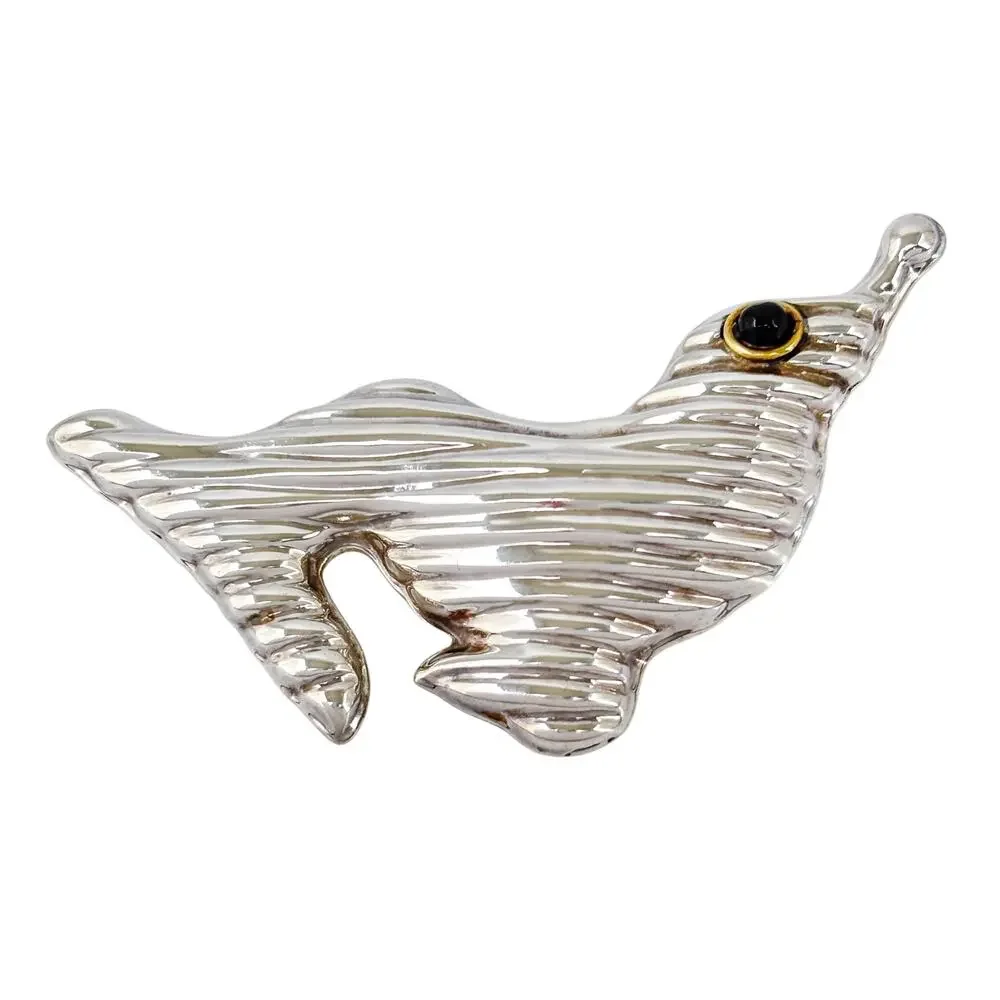 Vintage Mexico Taxco Sterling Silver 925 Onyx Seal Brooch